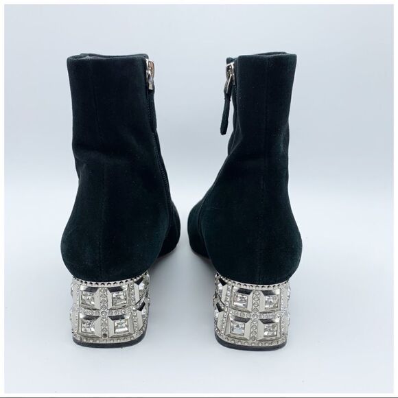 Studiolee Black Suede Crystal Heel Ankle Boots - Picture 7 of 13